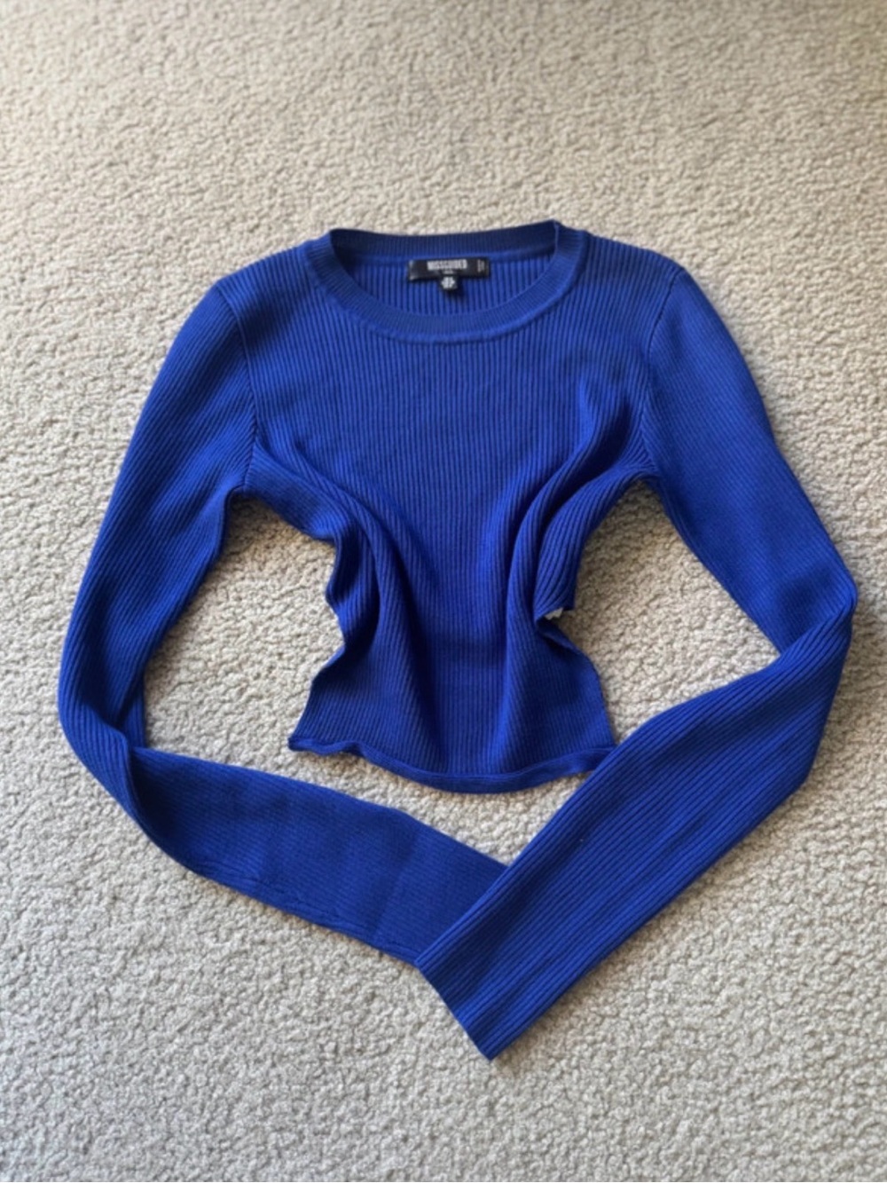 Missguided Royal Blue Ribbed Long Sleeve Crop Top long sleeve